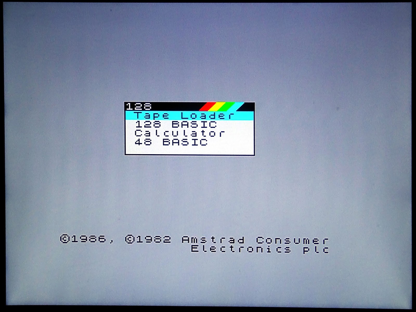 Spectrum 128 startup screen